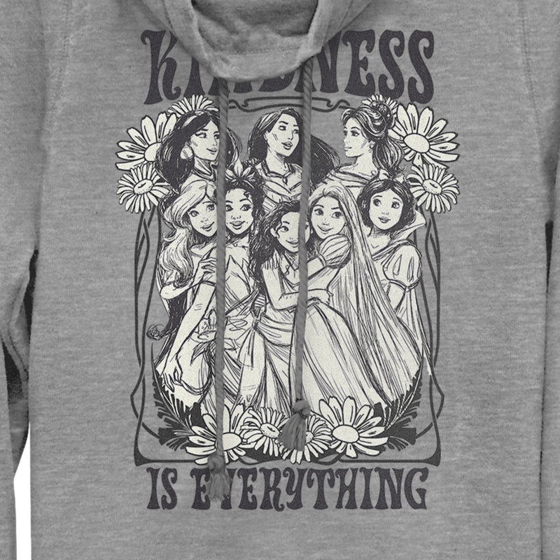 Junior's Disney Black and White Princesses Kindness is Everything Cowl Neck Sweatshirt