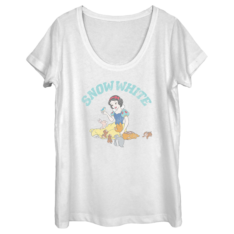 Women's Snow White and the Seven Dwarfs Distressed Woodland Animals Scoop Neck