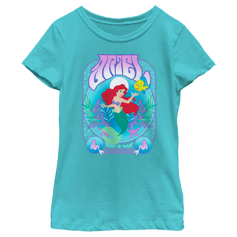 Girl's The Little Mermaid Ariel Flounder Poster T-Shirt