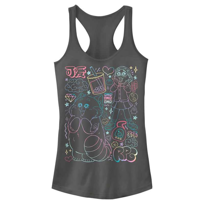 Junior's Turning Red Neon Doodles Mei Lee Racerback Tank Top