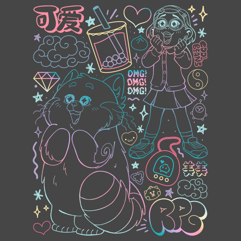 Junior's Turning Red Neon Doodles Mei Lee Racerback Tank Top