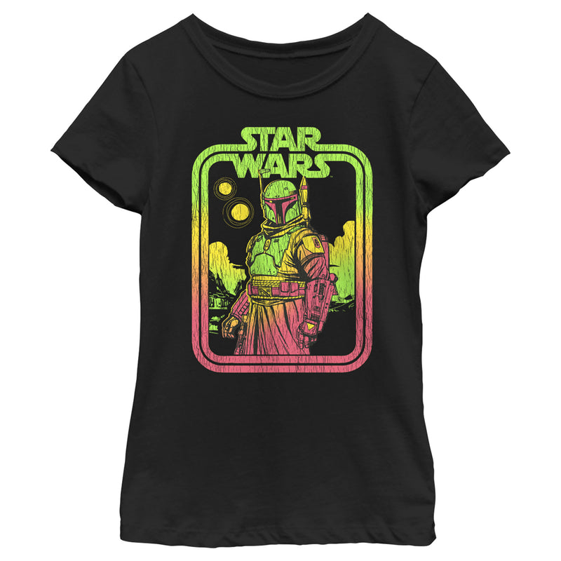 Girl's Star Wars: The Book of Boba Fett Distressed Neon Logo T-Shirt