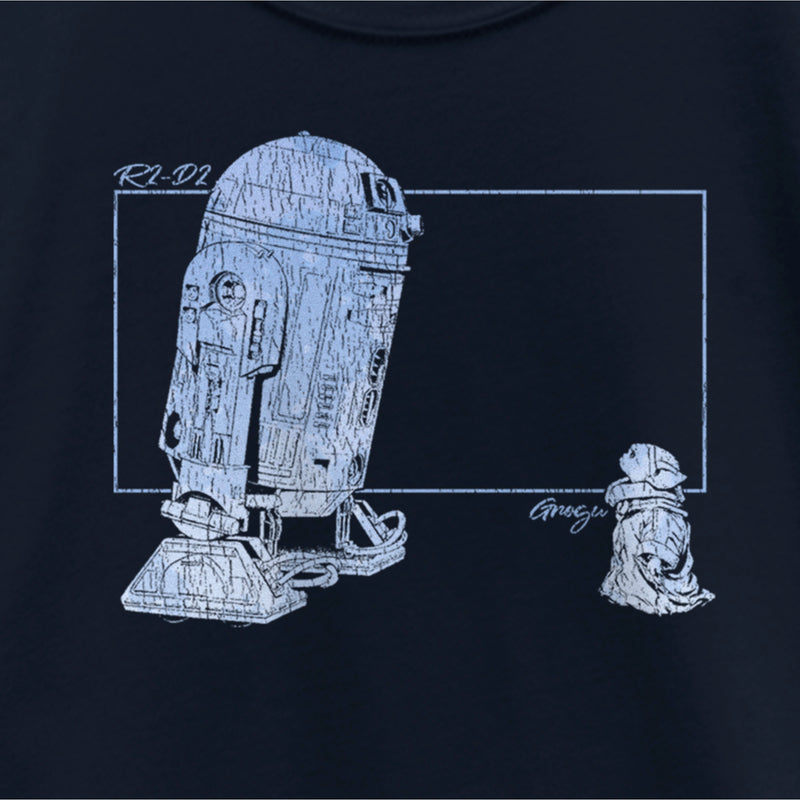 Girl's Star Wars: The Mandalorian Distressed R2-D2 and Grogu T-Shirt