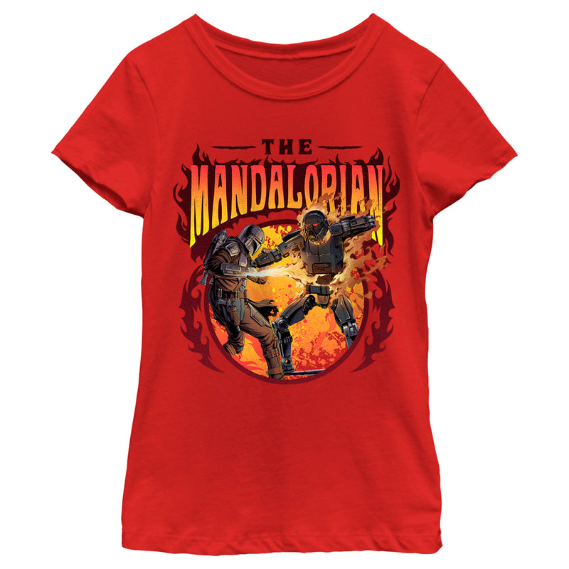 Girl's Star Wars: The Mandalorian Din Djarin Dark Trooper Fire Circle T-Shirt