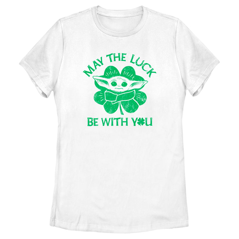 Women's Star Wars: The Mandalorian St. Patrick's Day Grogu May the Luck be with You Retro T-Shirt