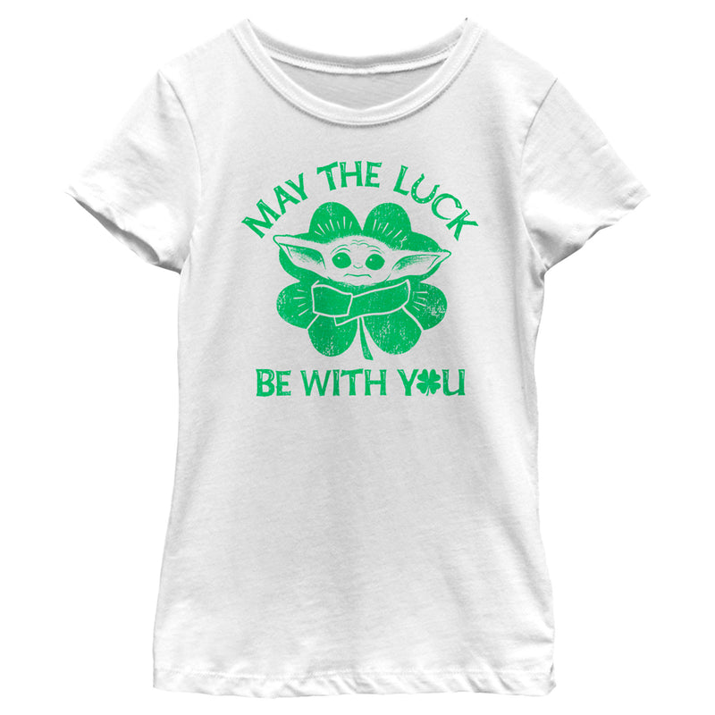 Girl's Star Wars: The Mandalorian St. Patrick's Day Grogu May the Luck be with You Retro T-Shirt