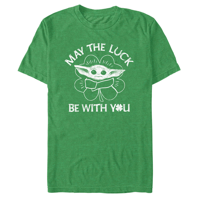 Men's Star Wars: The Mandalorian St. Patrick's Day Grogu May the Luck be with You Distressed T-Shirt