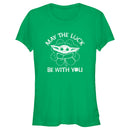 Junior's Star Wars: The Mandalorian St. Patrick's Day Grogu May the Luck be with You Distressed T-Shirt