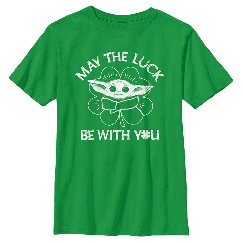 Boy's Star Wars: The Mandalorian St. Patrick's Day Grogu May the Luck be with You Distressed T-Shirt