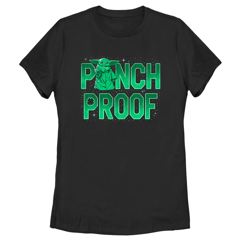 Women's Star Wars: The Mandalorian Grogu St. Patrick's Day Galaxy Stars Pinch Proof T-Shirt