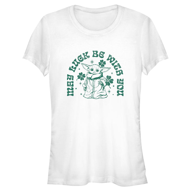 Junior's Star Wars: The Mandalorian St. Patrick's Day Grogu May Luck be with You Retro T-Shirt