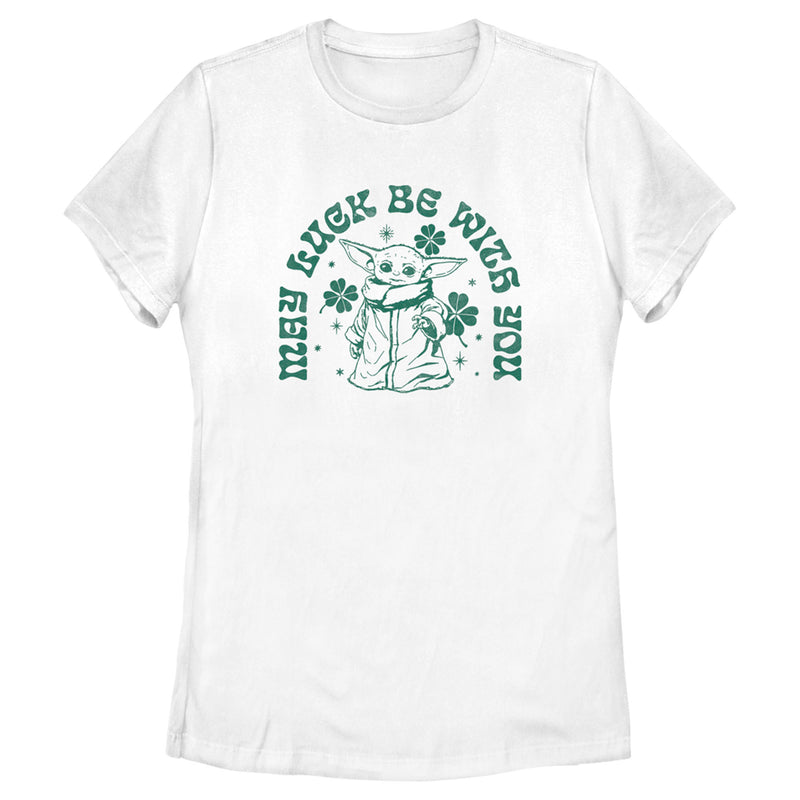 Women's Star Wars: The Mandalorian St. Patrick's Day Grogu May Luck be with You Retro T-Shirt