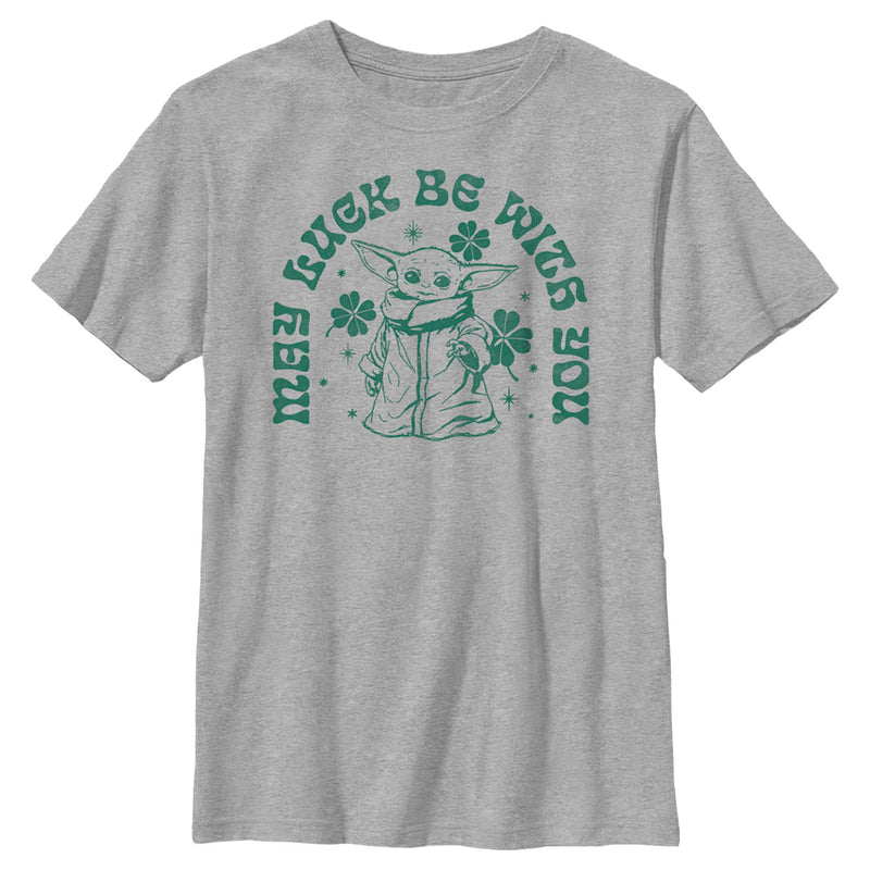 Boy's Star Wars: The Mandalorian St. Patrick's Day Grogu May Luck be with You Retro T-Shirt