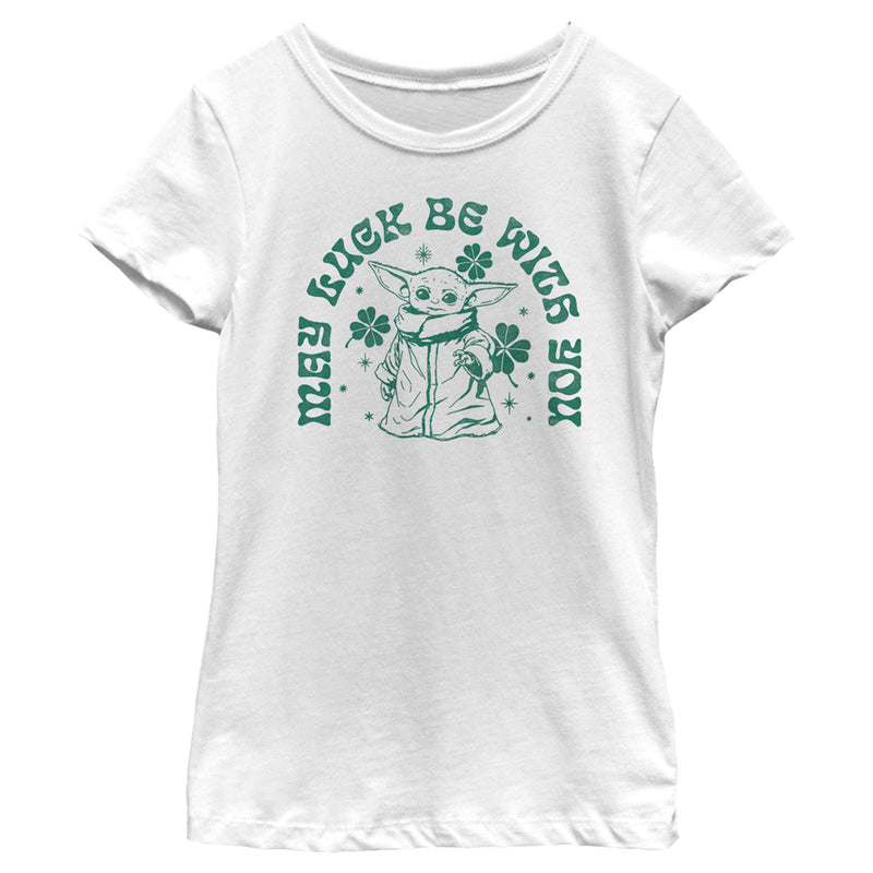 Girl's Star Wars: The Mandalorian St. Patrick's Day Grogu May Luck be with You Retro T-Shirt