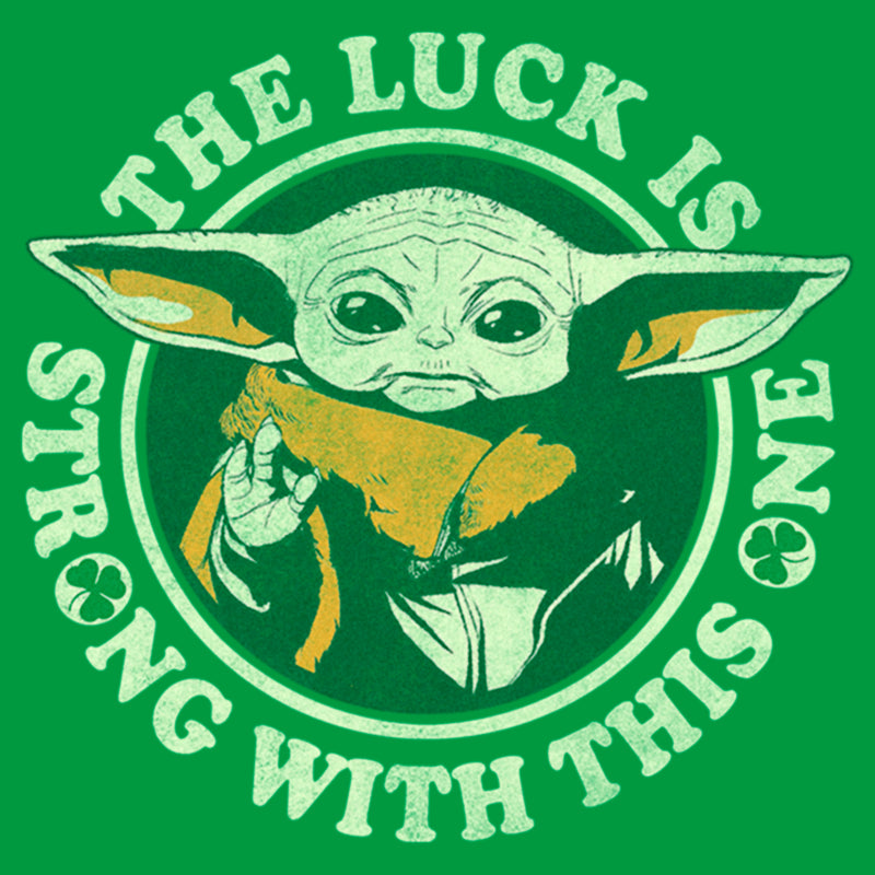 Junior's Star Wars: The Mandalorian St. Patrick's Day Grogu Luck is Strong with this One Distressed T-Shirt