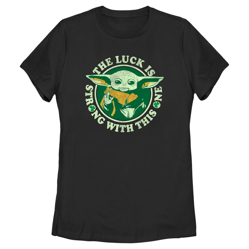 Women's Star Wars: The Mandalorian St. Patrick's Day Grogu Luck is Strong with this One Distressed T-Shirt