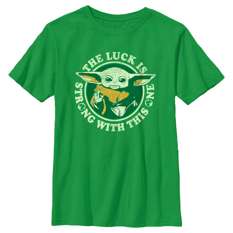 Boy's Star Wars: The Mandalorian St. Patrick's Day Grogu Luck is Strong with this One Distressed T-Shirt