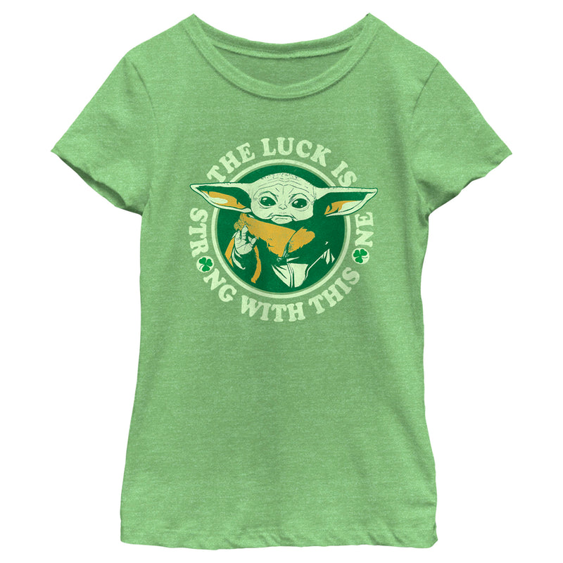 Girl's Star Wars: The Mandalorian St. Patrick's Day Grogu Luck is Strong with this One Distressed T-Shirt