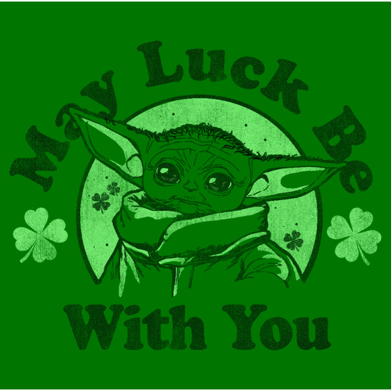 Men's Star Wars: The Mandalorian St. Patrick's Day Grogu May Luck be with You Distressed T-Shirt