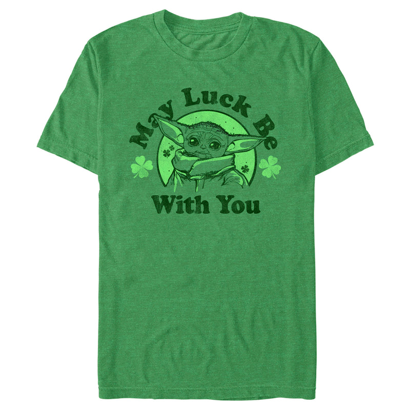 Men's Star Wars: The Mandalorian St. Patrick's Day Grogu May Luck be with You Distressed T-Shirt