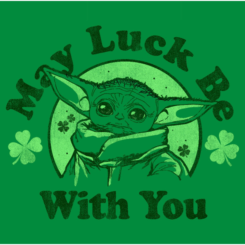 Men's Star Wars: The Mandalorian St. Patrick's Day Grogu May Luck be with You Distressed T-Shirt