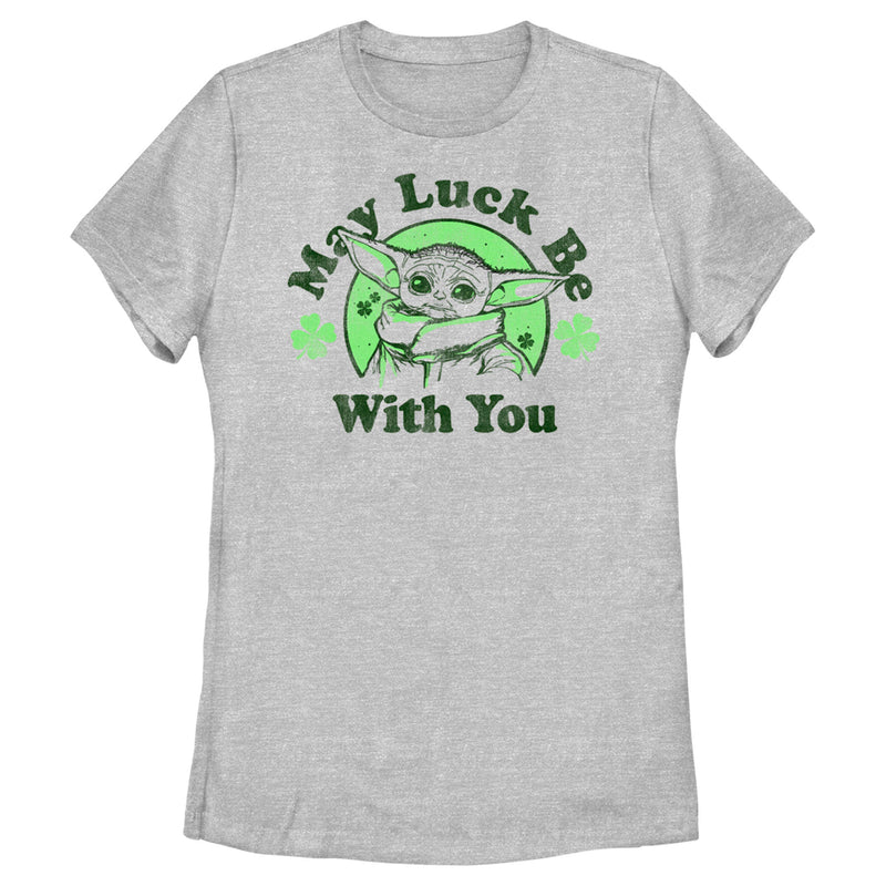 Women's Star Wars: The Mandalorian St. Patrick's Day Grogu May Luck be with You Distressed T-Shirt