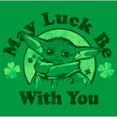 Junior's Star Wars: The Mandalorian St. Patrick's Day Grogu May Luck be with You Distressed T-Shirt