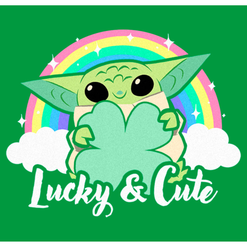 Junior's Star Wars: The Mandalorian Grogu St. Patrick's Day Rainbow Lucky and Cute T-Shirt