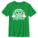 Boy's Star Wars: The Mandalorian Grogu St. Patrick's Day Rainbow Lucky and Cute T-Shirt