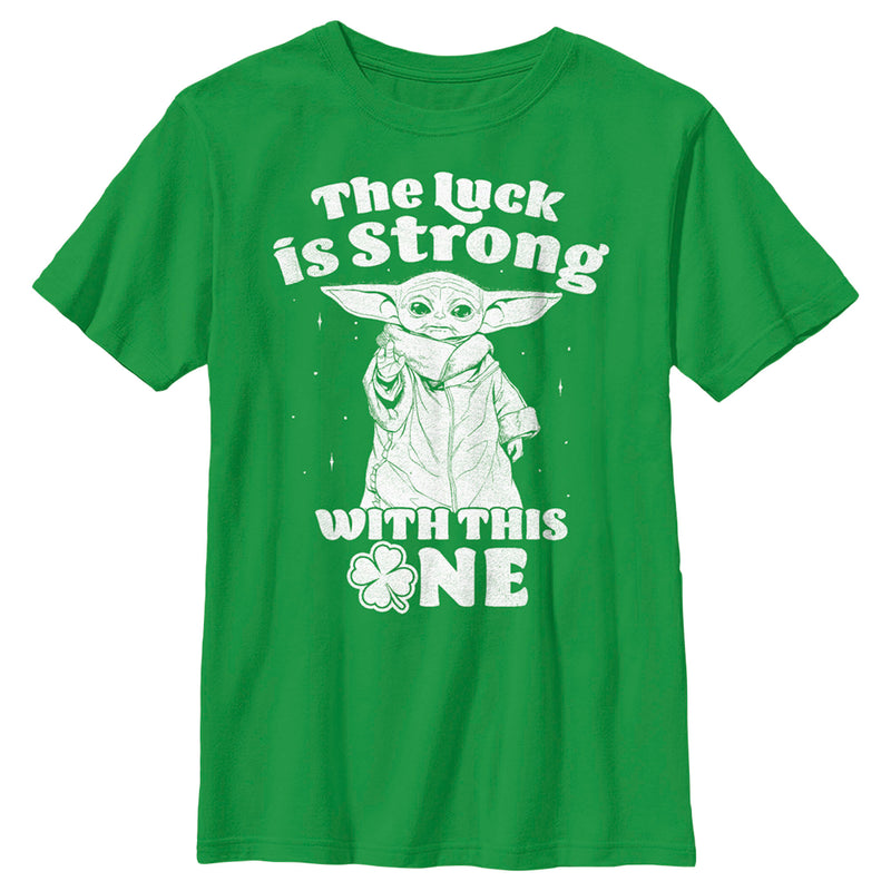 Boy's Star Wars: The Mandalorian Grogu St. Patrick's Day Stars Luck is Strong with this One T-Shirt