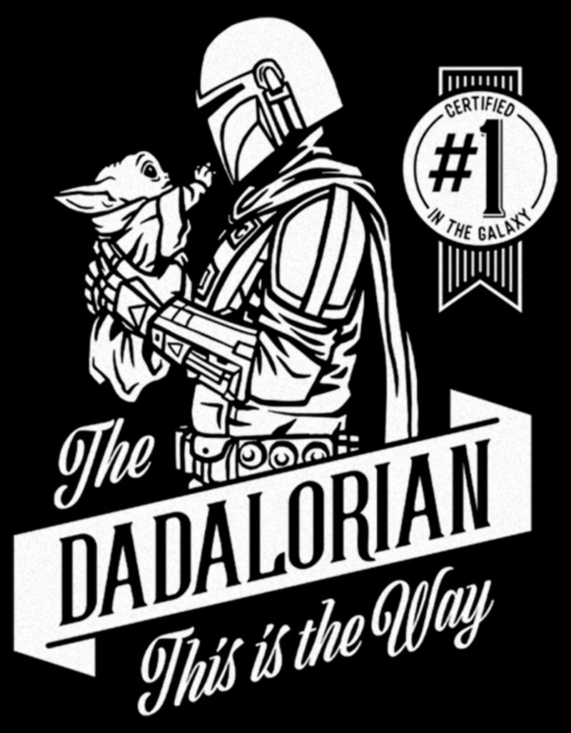 Men's Star Wars: The Mandalorian Grogu and Din Djarin Dadalorian Banner Sketch T-Shirt
