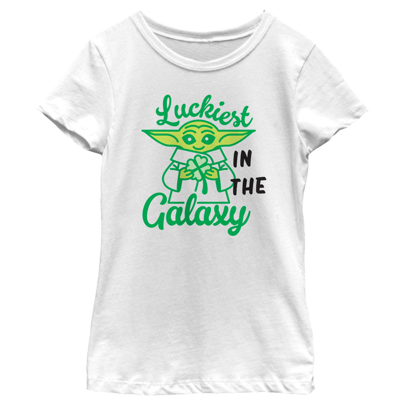 Girl's Star Wars: The Mandalorian St. Patrick's Day Grogu Luckiest in the Galaxy T-Shirt