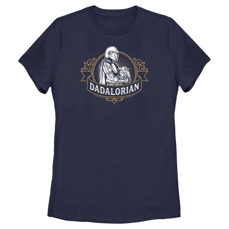 Women's Star Wars: The Mandalorian Grogu and Din Djarin Dadalorian Banner Sketch T-Shirt