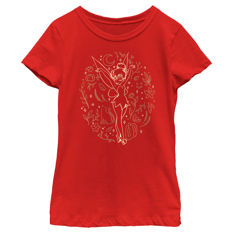 Girl's Peter Pan Tinkerbell Spooky Line Art T-Shirt