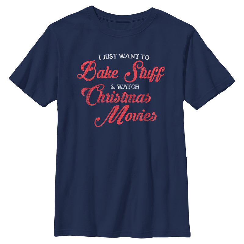 Boy's Lost Gods Distressed Bake Stuff and Christmas Movies T-Shirt