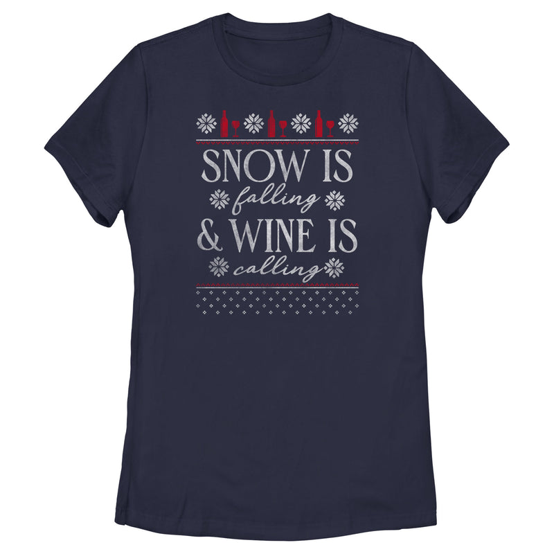 Women's Lost Gods Snow Is Falling Wine Is Calling T-Shirt