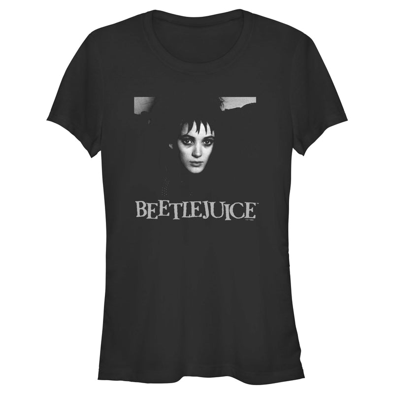 Junior's Beetlejuice Black and White Lydia Portrait T-Shirt