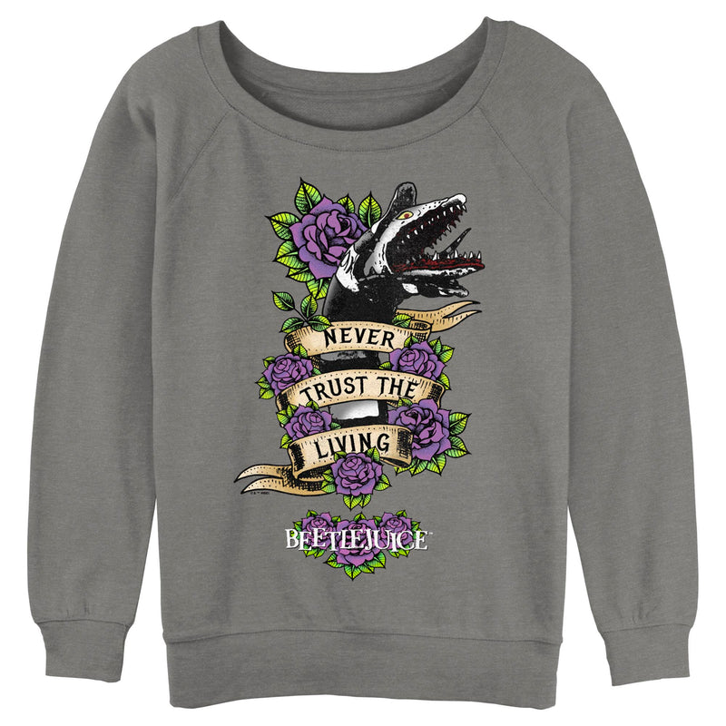 Junior's Beetlejuice Never Trust the Living Rose Tattoo Sweatshirt