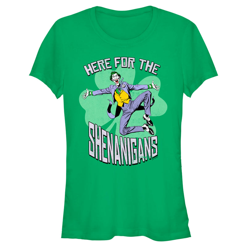 Junior's Batman St. Patrick's Day Joker Here for the Shenanigans T-Shirt