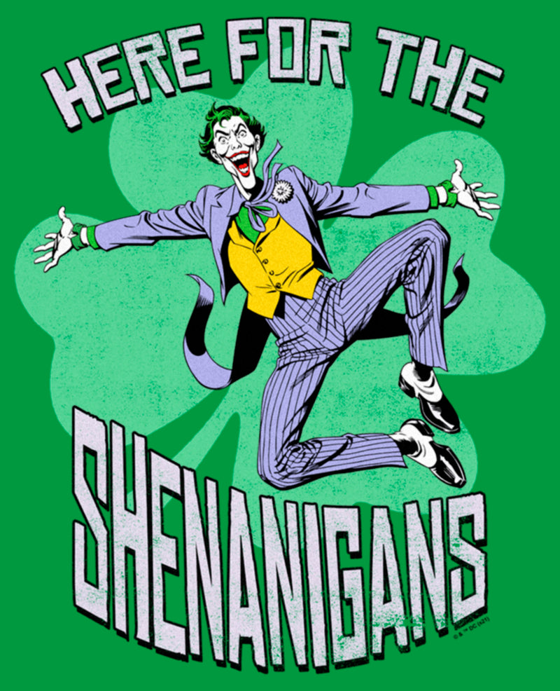 Junior's Batman St. Patrick's Day Joker Here for the Shenanigans T-Shirt
