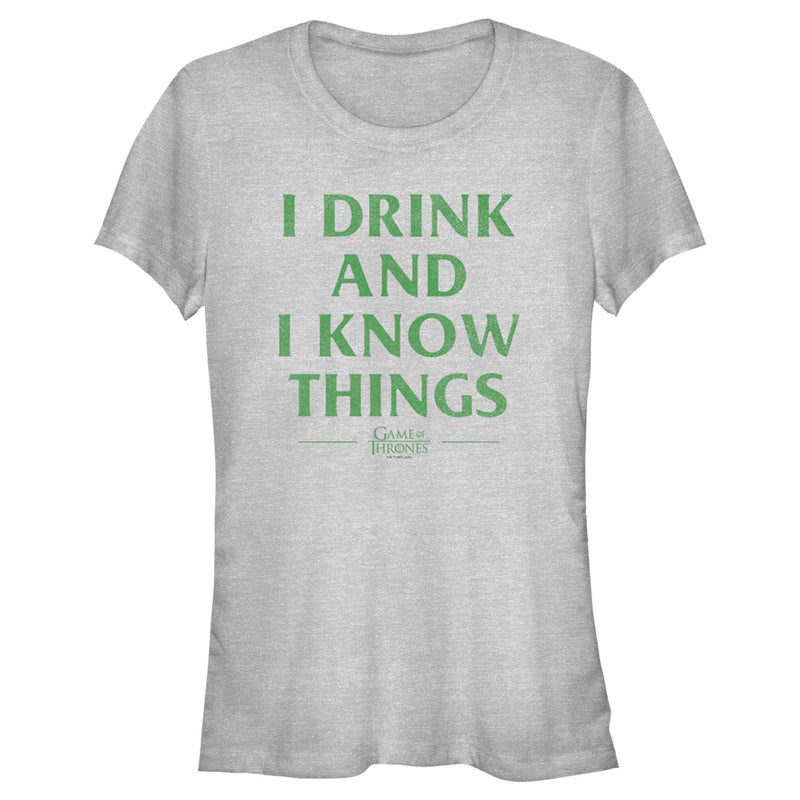 Junior's Game of Thrones St. Patrick's Day I Drink and I Know Things White T-Shirt