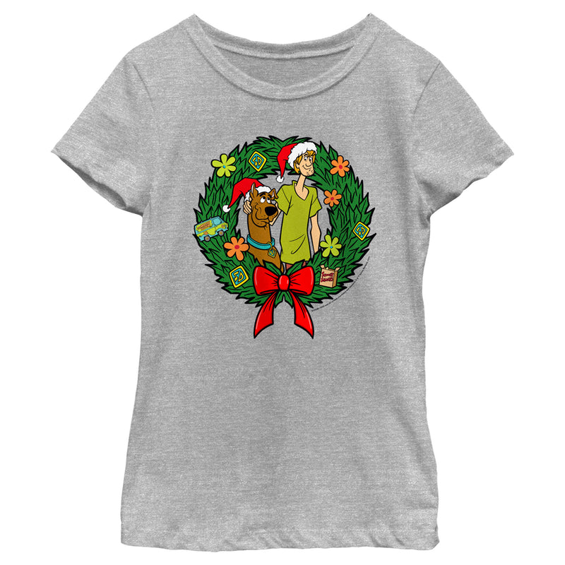 Girl's Scooby Doo Christmas Shaggy and Scooby Wreath T-Shirt