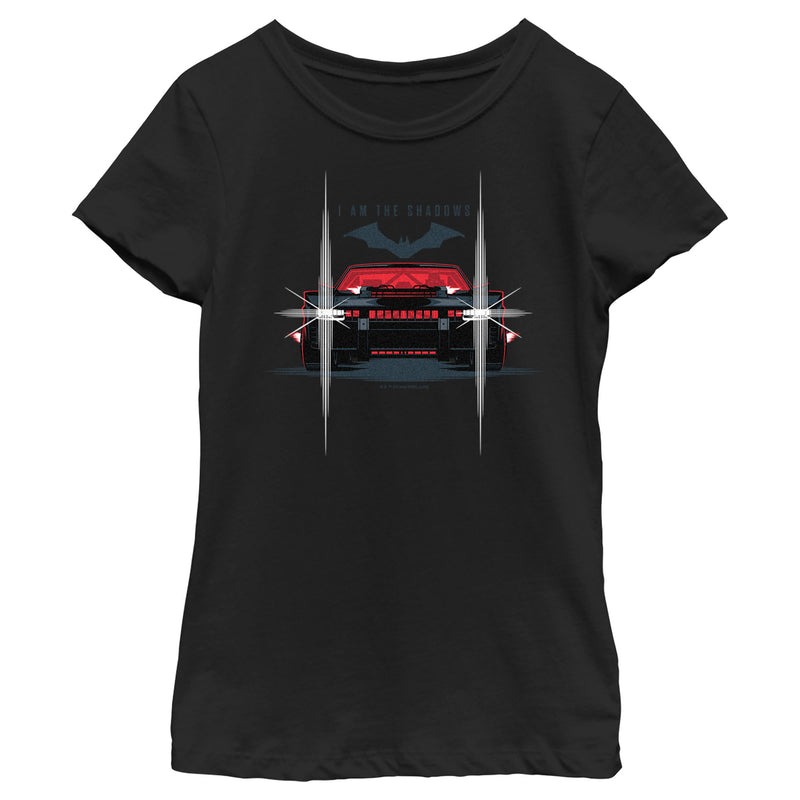 Girl's The Batman Batmobile Headlights I Am The Shadows T-Shirt