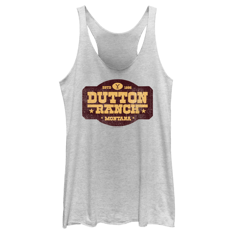 Women's Yellowstone Distressed Dutton Ranch Montana Est 1886 Logo Racerback Tank Top