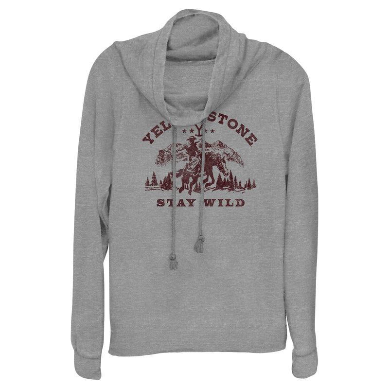 Junior's Yellowstone Distressed Stay Wild Cowl Neck Sweatshirt