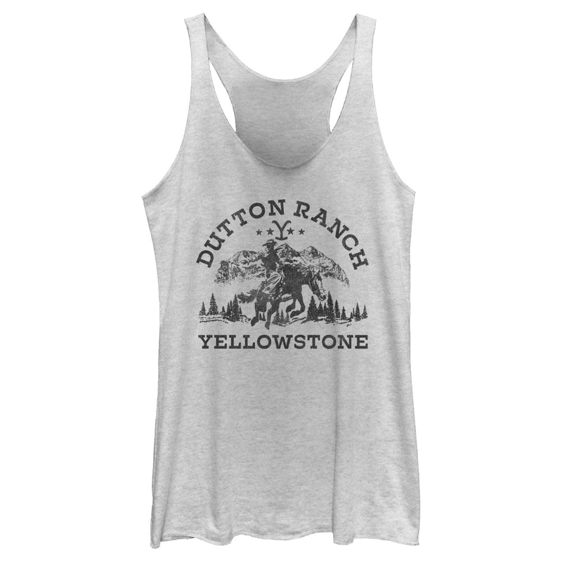 Women's Yellowstone Dutton Ranch Montana Black Outlines Racerback Tank Top