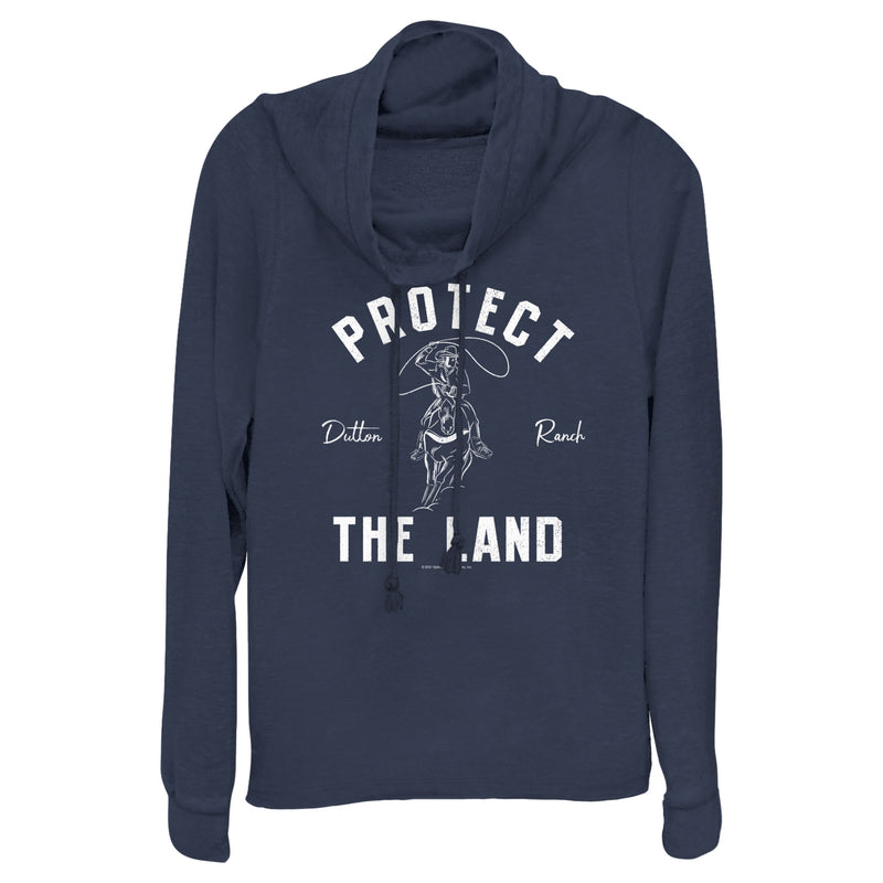 Junior's Yellowstone Protect The Land Dutton Range Cowboy Outline Cowl Neck Sweatshirt