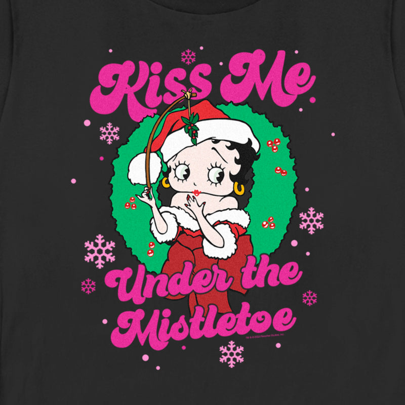 Women's Betty Boop Christmas Kiss Me Under the Mistletoe T-Shirt