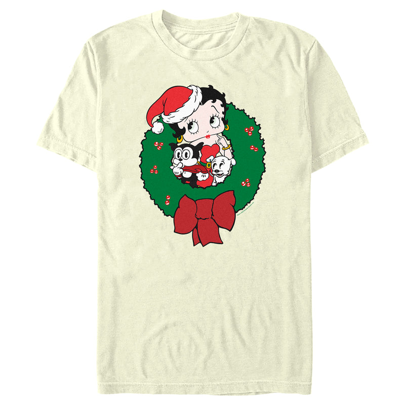 Men's Betty Boop Christmas Characters Wreath T-Shirt