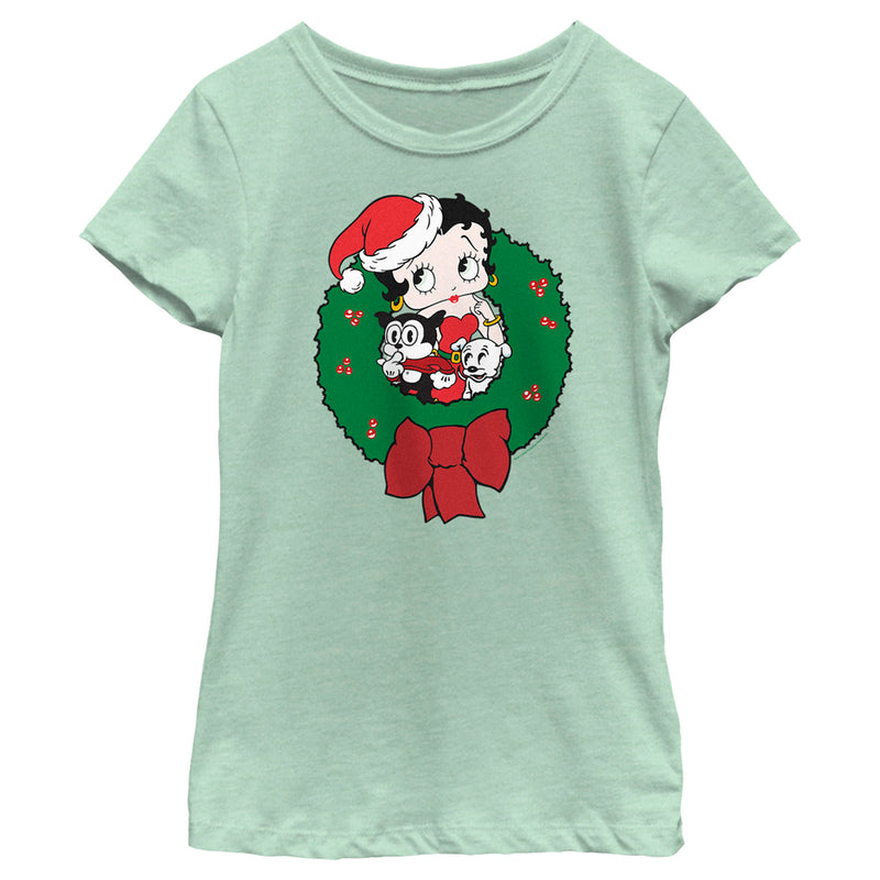 Girl's Betty Boop Christmas Characters Wreath T-Shirt